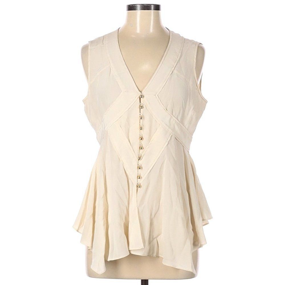 Marchesa Voyage Women Ivory Sleeveless Silk Top Size 2